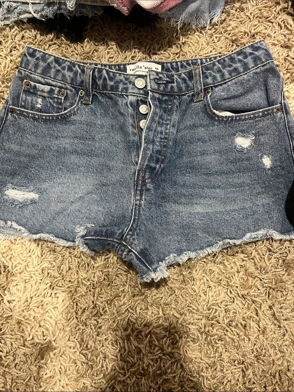 Vanilla Star Distressed Blue Denim Jean Shorts